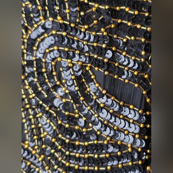Vintage Royal Feelings Black Gold Beaded Silk Top 2X 80s Sequin Party - Picture 10 of 12